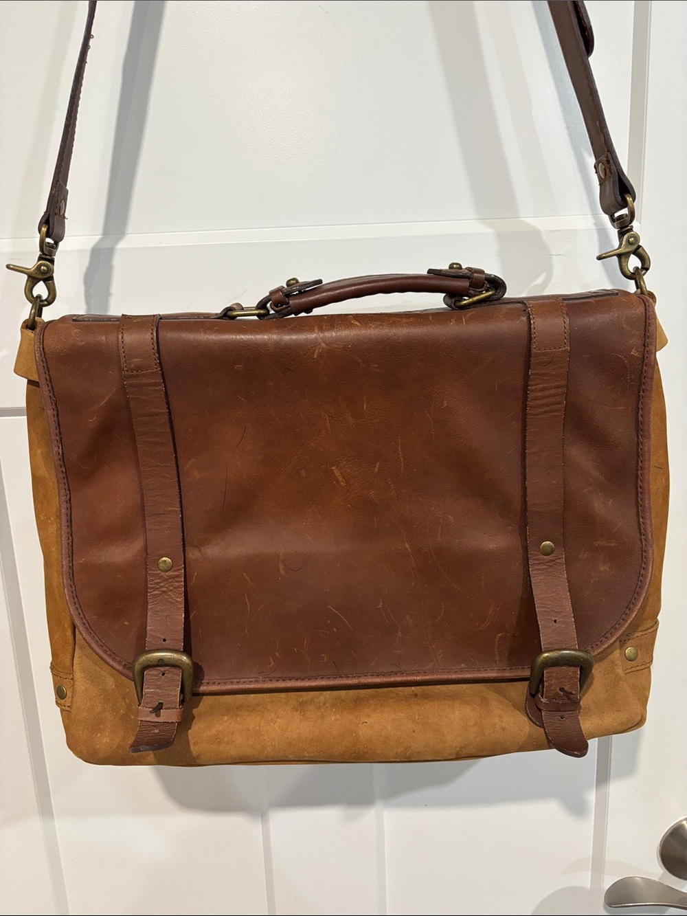 Vintage Leather Messenger Bag adjustable strap